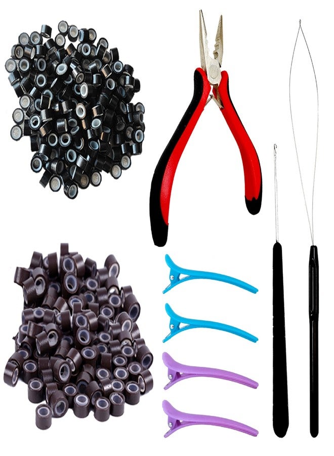 FEXICHUJI Hair Extension Microlink Tool Kit, 1000 Silicone Nano Microbeads, 1 Plier, 1 Pulling Loop Threader, 1 Crochet Hook, 4 Hair Clips, Weft Sew in Extension Kit Tools Accessories for Girls - Image 1